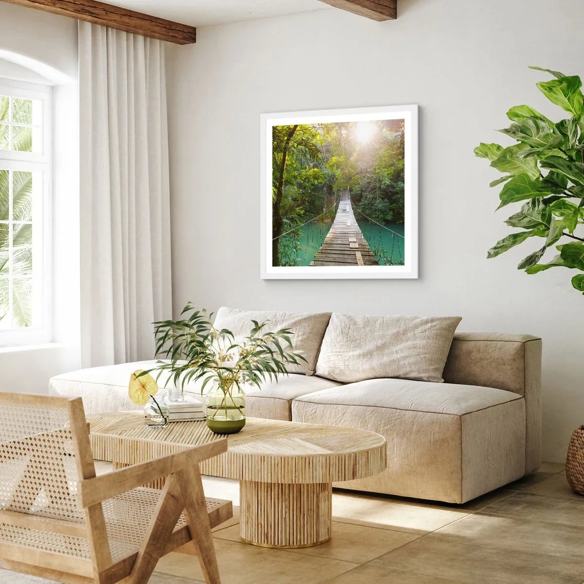 Poster in white frmae - Azure Water in Azure Forest - 30x30 cm