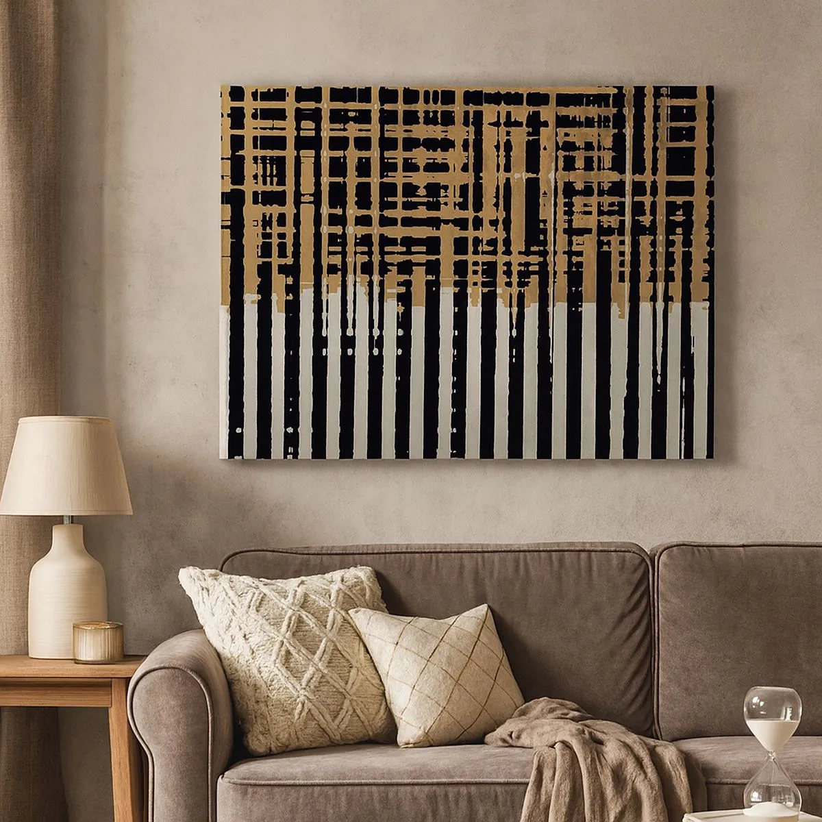 Canvas picture - Abstract lines in black, beige and white - 70x50cm - Architectural Abstract - Modern wall decoration for the living room and bedroom ARTTOR