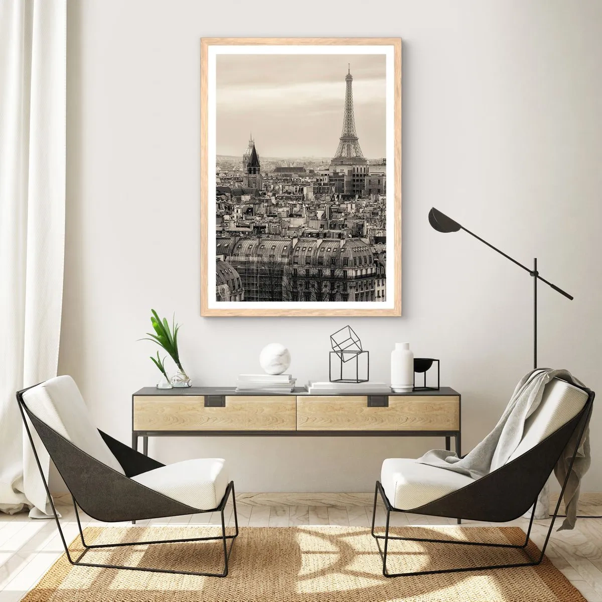 Poster in light oak frame - Over the Roofs of Paris - 50x70 cm