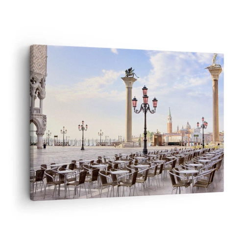 Canvas picture - Venice, view of the square with columns and cafe tables - 70x50cm - Everything Is Ready - Modern wall decoration for the living room and bedroom ARTTOR
