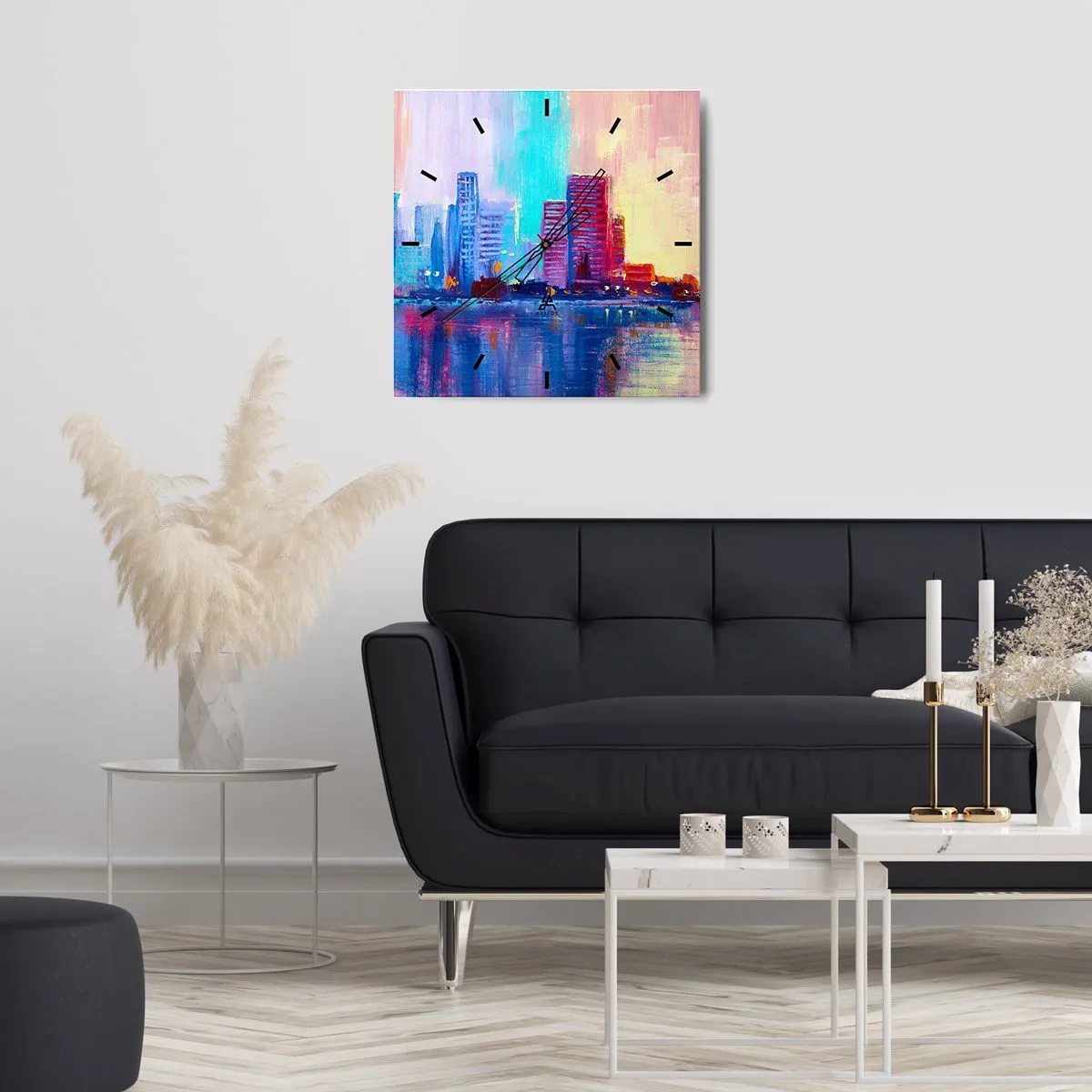 Wall clock - Clock on glass - Bathed in Colours - 40x40 cm