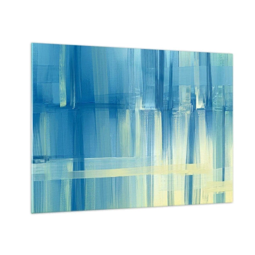 Glass picture - Abstract brushstrokes in turquoise and yellow - 70x50cm - Composition In Turquoise - Modern wall decoration for the living room and bedroom ARTTOR