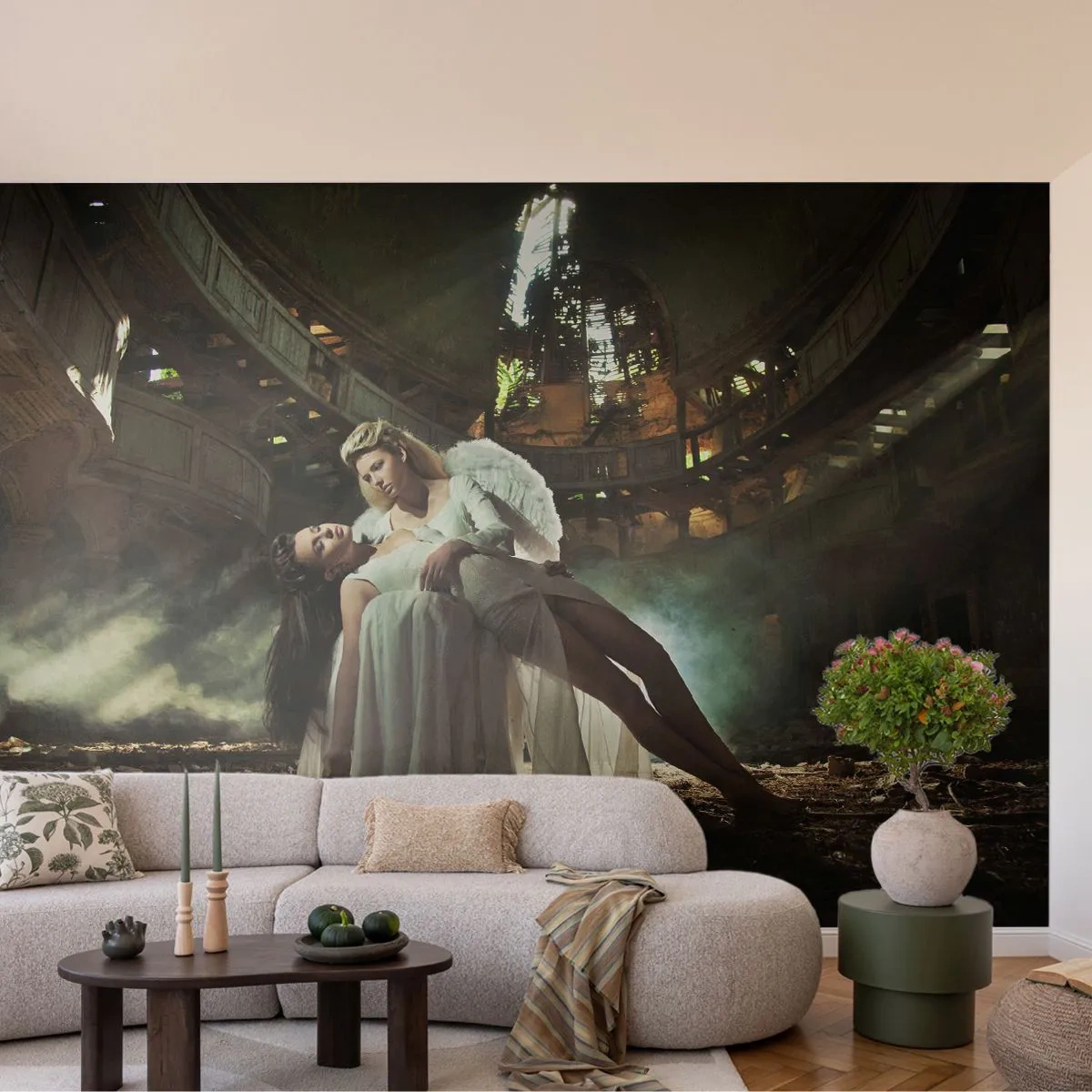 Photo Wallpaper Premium Canvas - Spirit of Old Theatre - Woman, Angel, Piece - 450x315 cm