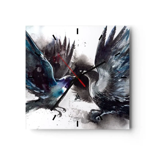 Wall clock - Clock on glass - Two Crows - 40x40 cm