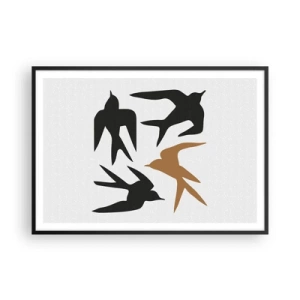 Poster in black frame - Swallows at Play - 100x70 cm