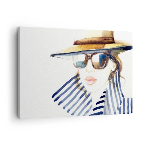 Canvas picture - Portrait of a woman in a hat and sunglasses - 70x50cm - Welcome to Florida! - Modern wall decoration for the living room and bedroom ARTTOR