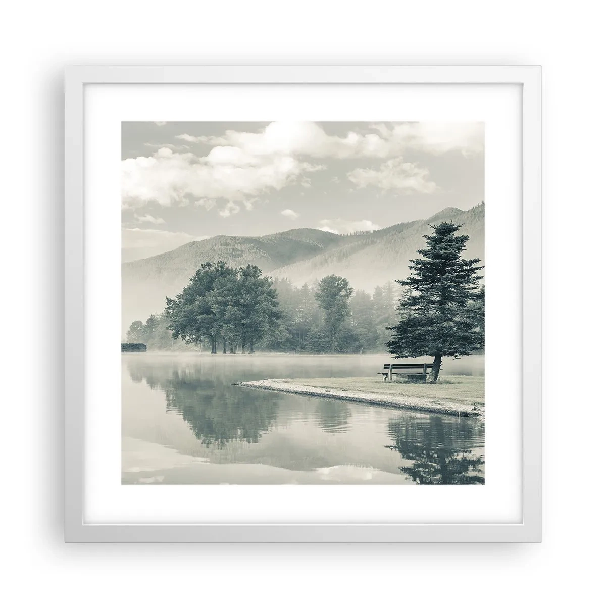 Poster in white frmae - Lake Is Still Asleep - 40x40 cm