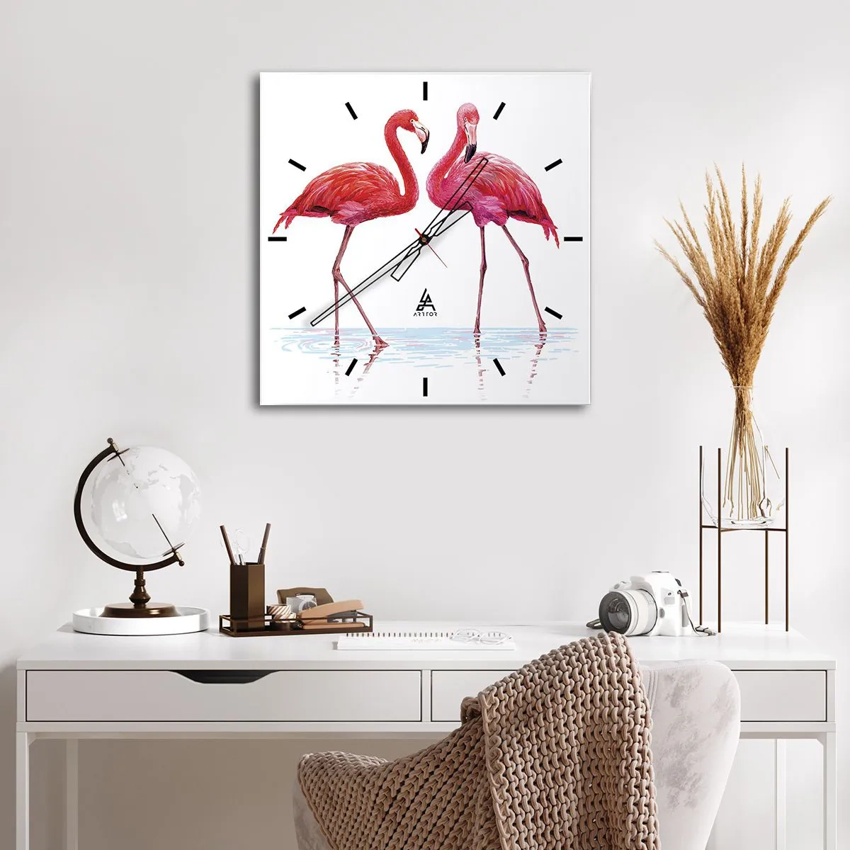 Wall clock - Clock on glass - Pink Rendezvous - 30x30 cm