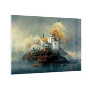 Glass picture - A castle on a rock surrounded by fog and autumn trees - 70x50cm - Beginning of a Romantic Tale - Modern wall decoration for the living room and bedroom ARTTOR