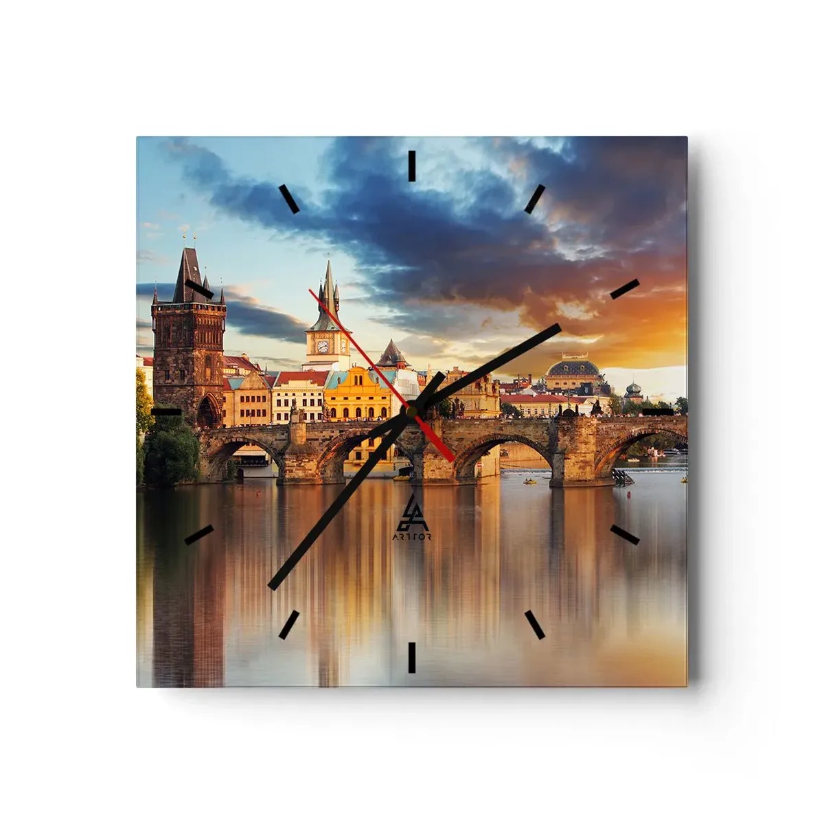 Wall clock - Clock on glass - Beautiful Prague - 40x40 cm
