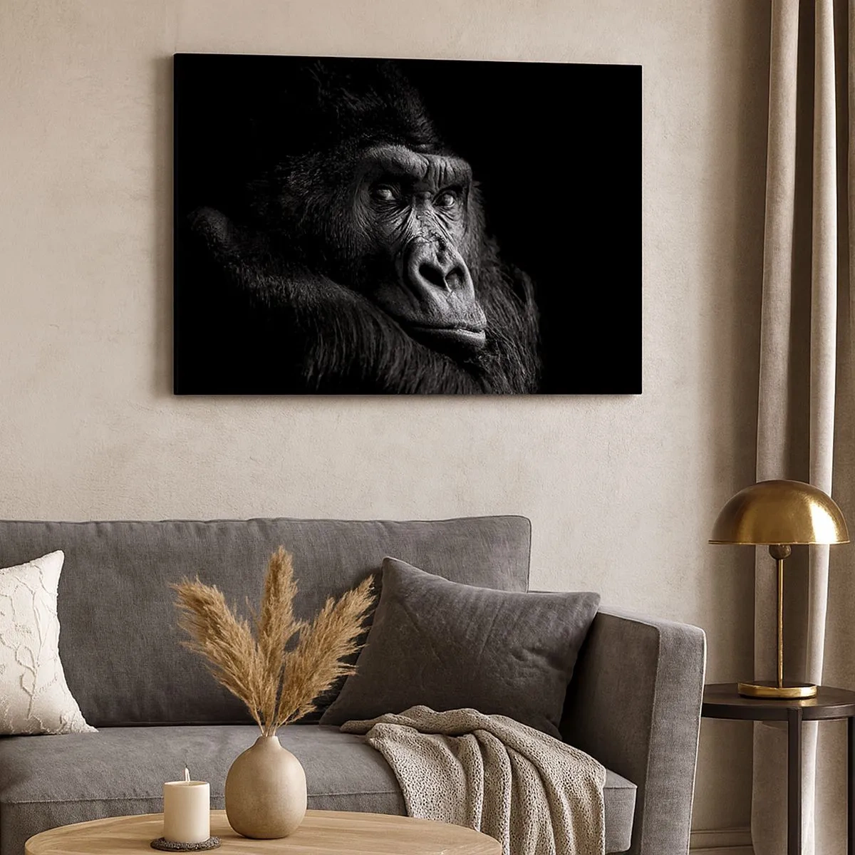 Canvas picture - Black and white portrait of a majestic gorilla - 70x50cm - What Are You Looking At? - Modern wall decoration for the living room and bedroom ARTTOR