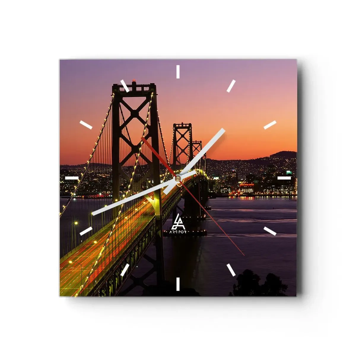 Wall clock - Clock on glass - Evening in Purple - 30x30 cm