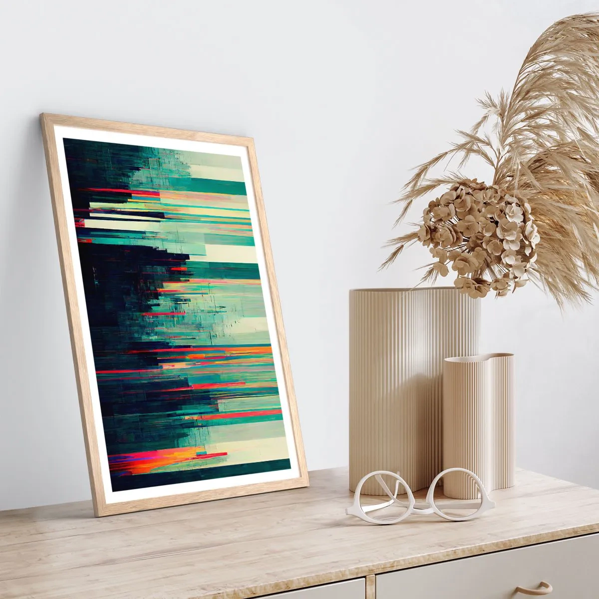 Poster in light oak frame - Futuristic City - 70x100 cm