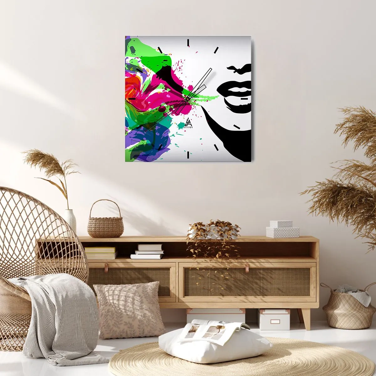 Wall clock - Clock on glass - Tale in Colours of a Rainbow - 40x40 cm