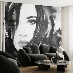 Photo Wallpaper Premium Canvas - Portriat of a Lady in  Black and White - Abstraction, Woman's Face, Portrait - 100x70 cm