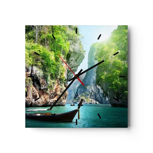 Wall clock - Clock on glass - Invitation for an Exotic Trip - 40x40 cm