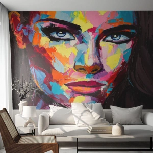 Photo Wallpaper Premium Sand - Soul Is Also Colourful - Portrait of a Woman, Face, Piece - 200x140 cm