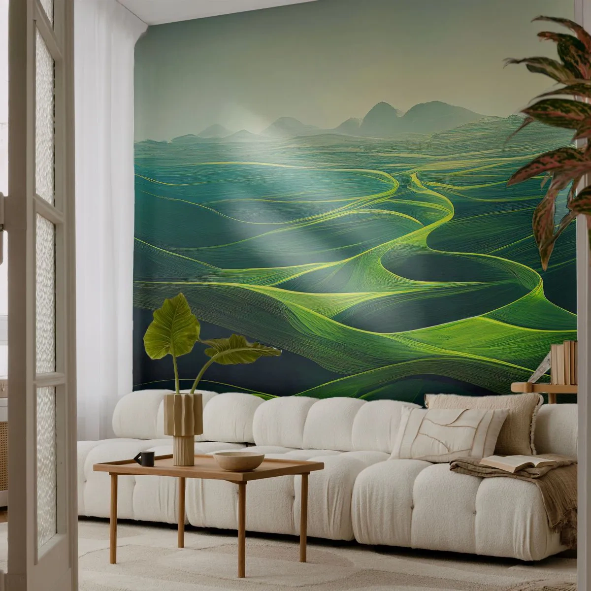 Self-Adhesive Photo Wallpaper Deluxe Sticker - In Green Valleys - Landscape, Meadow, Valleys - 150x105 cm