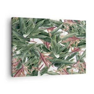 Canvas picture - A decorative leaf motif in shades of green and burgundy on a light background - 70x50cm - Emerald and Lilac Thicket - Modern wall decoration for the living room and bedroom ARTTOR