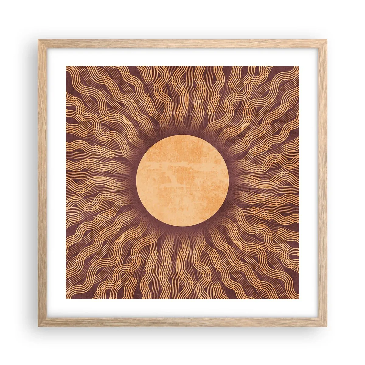 Poster in light oak frame - Sun Icon - 50x50 cm