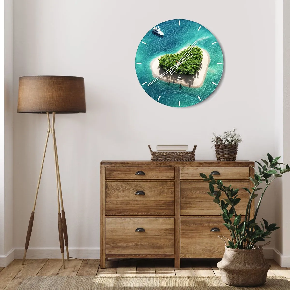 Wall clock - Clock on glass - I Love Summer - 40x40 cm