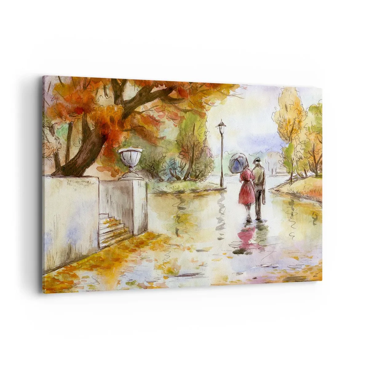 Canvas picture - Romantic Autumn in a Park - 120x80 cm