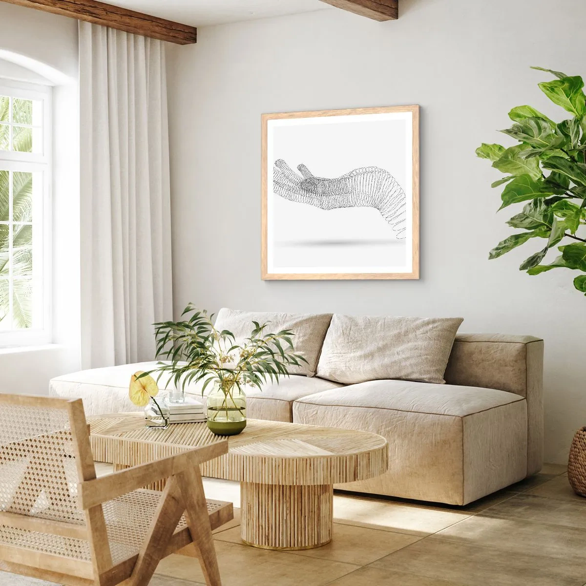 Poster in light oak frame - Springy Palm - 50x50 cm