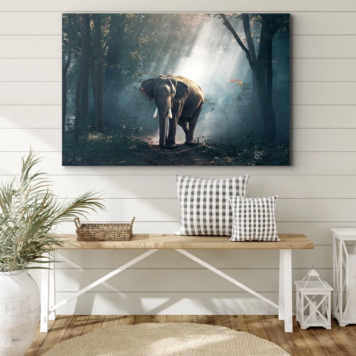 Canvas picture - Elephant in the forest light - 70x50cm - Quiet Stroll - Modern wall decoration for the living room and bedroom ARTTOR