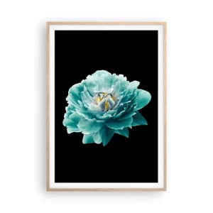 Poster in light oak frame - Blue and Gold Petals - 70x100 cm