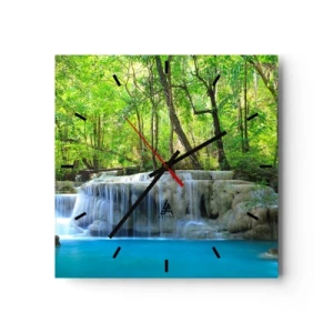 Wall clock - Clock on glass - Drowning in Turquoise and Green - 40x40 cm