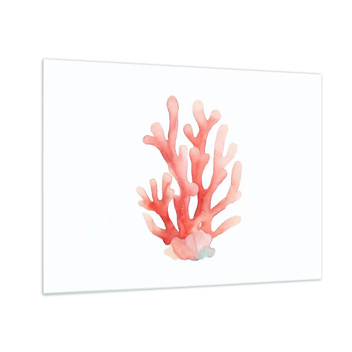 Glass picture - Watercolor pink coral on white background - 70x50cm - Coral Colour Colars - Modern wall decoration for the living room and bedroom ARTTOR