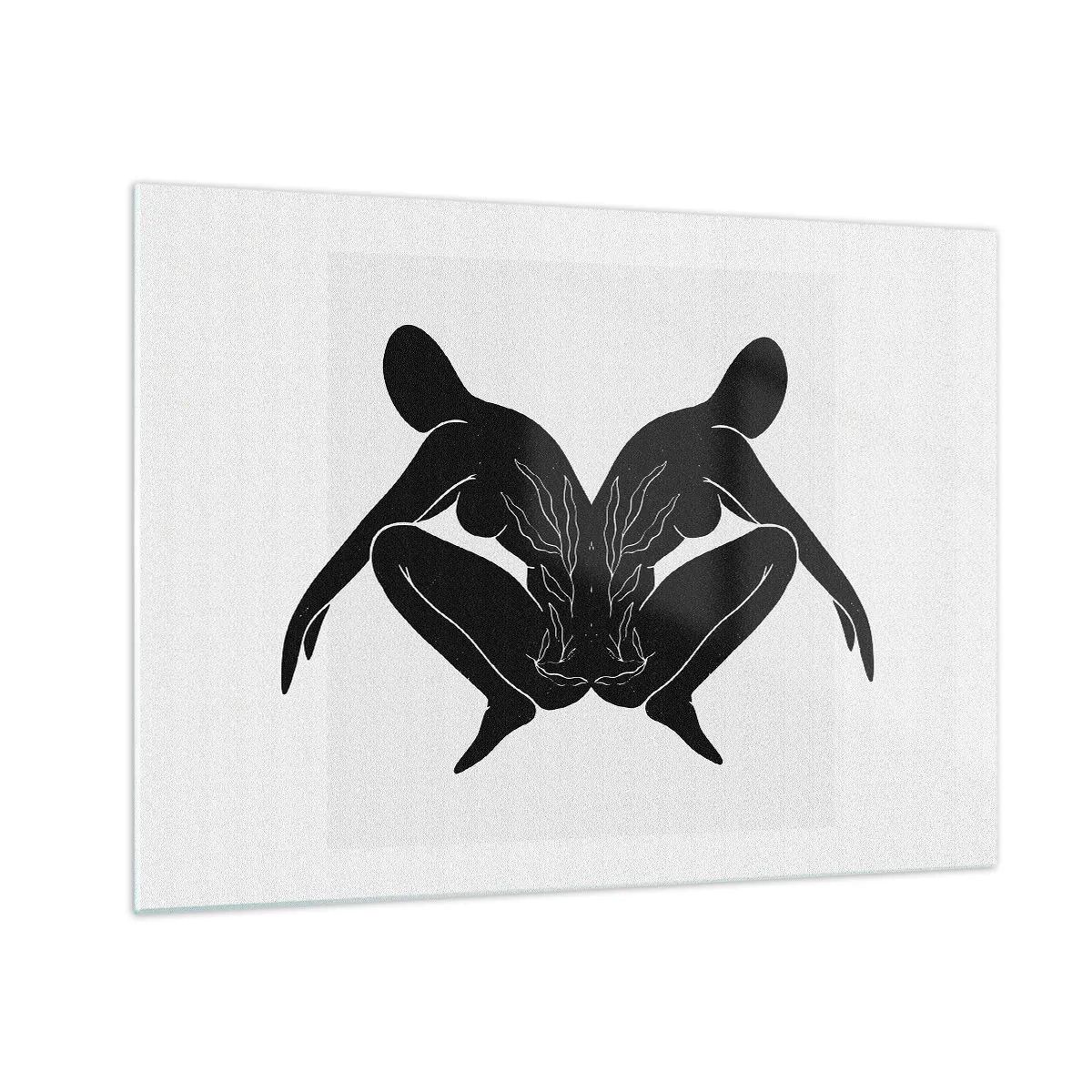 Glass picture - Black figures forming a symmetrical heart on a white background - 70x50cm - Mutual Soul - Modern wall decoration for the living room and bedroom ARTTOR