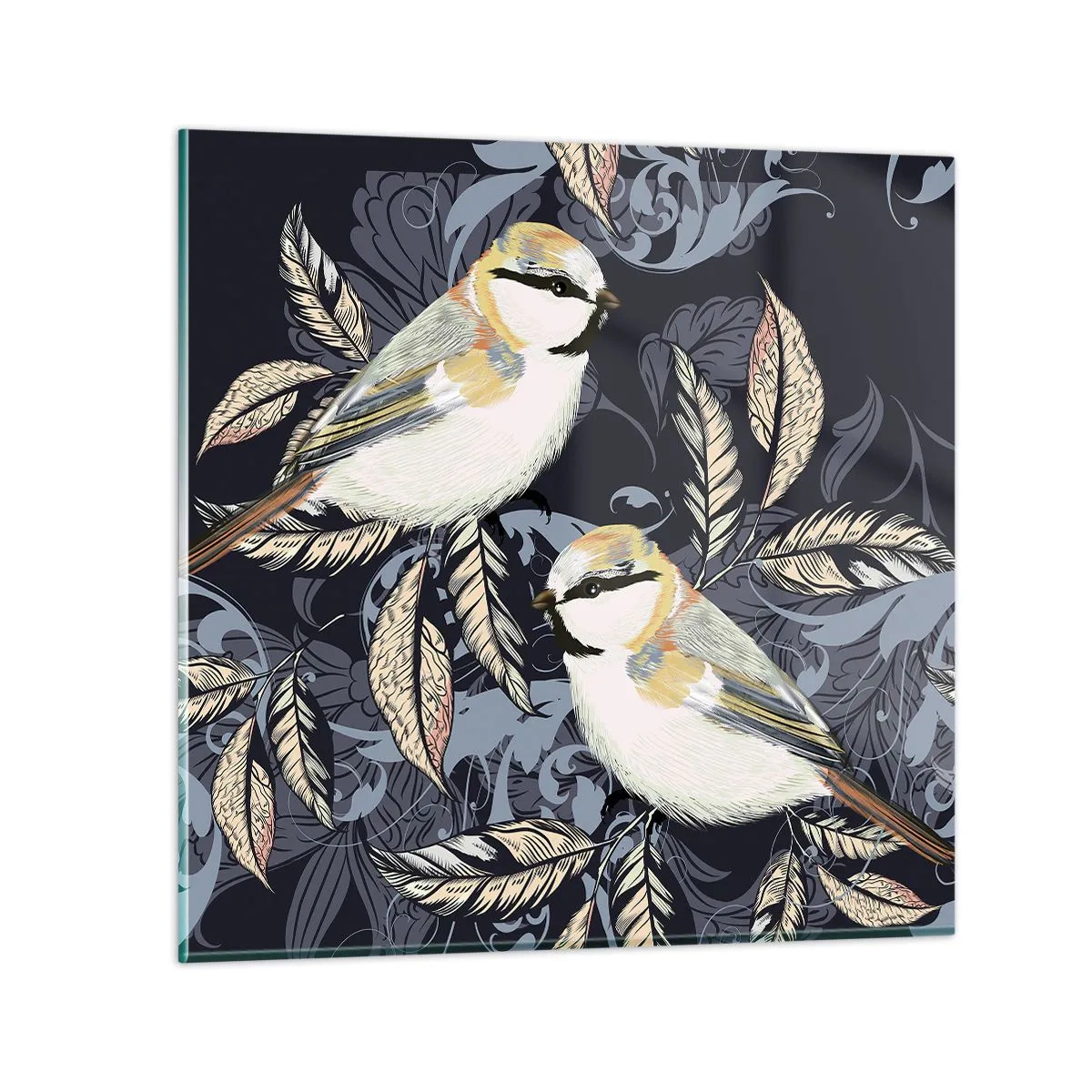 Glass picture - Blue and Yellow Chirp - 50x50 cm