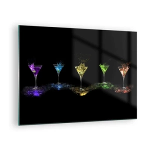 Glass picture - Colorful drinks in glasses on a black background - 70x50cm - Colours of Joy in Crystal Glass - Modern wall decoration for the living room and bedroom ARTTOR