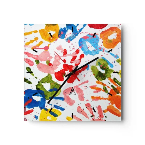 Wall clock - Clock on glass - High Five! - 30x30 cm