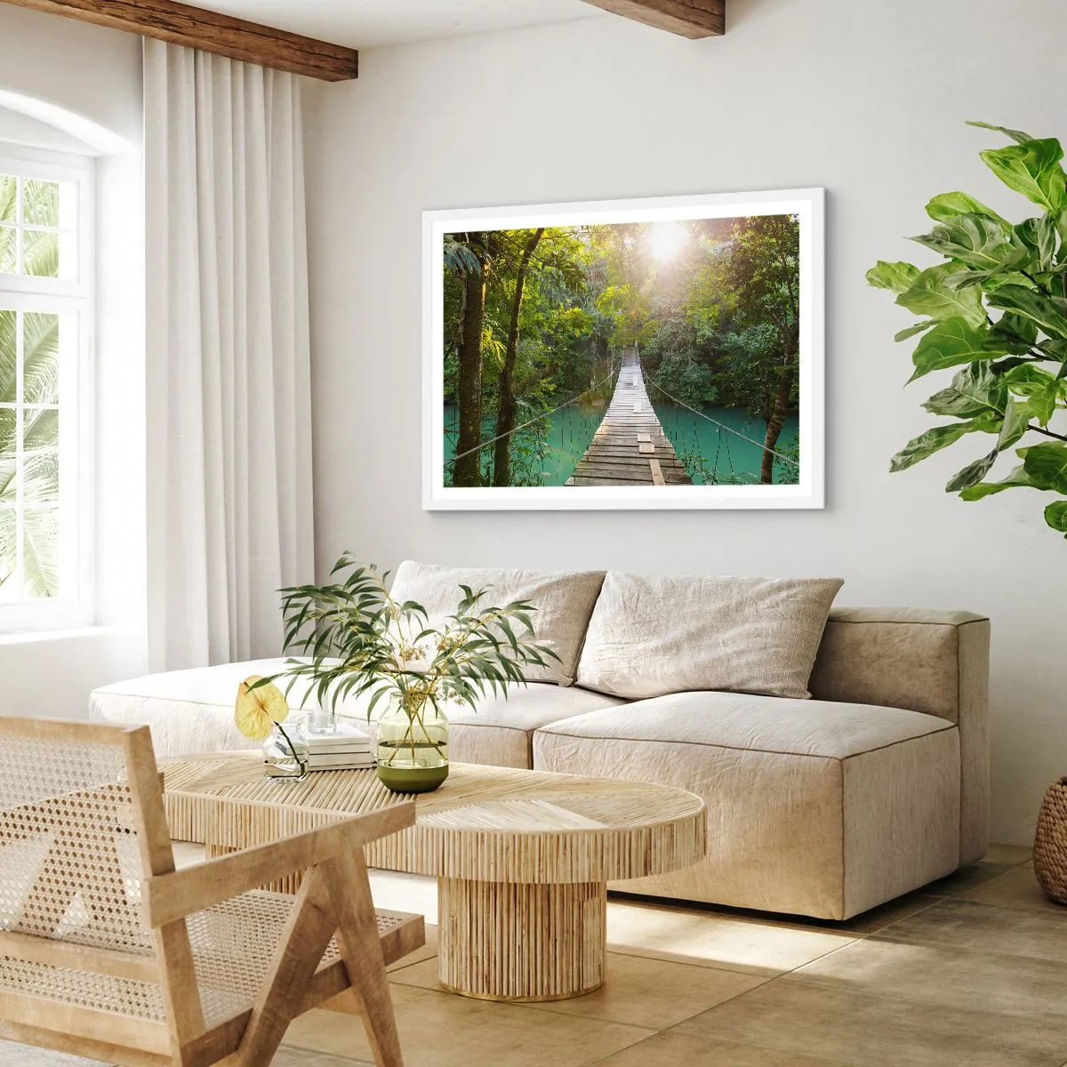 Poster in white frmae - Azure Water in Azure Forest - 100x70 cm