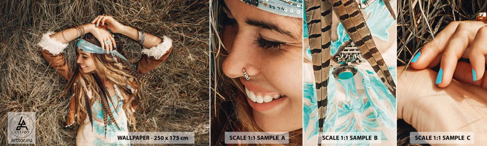 Photo Wallpaper Sample Self-Adhesive Deluxe Sticker - On the Way to the Summer of Love - Boho, Woman, Jewelry - 100x30 cm