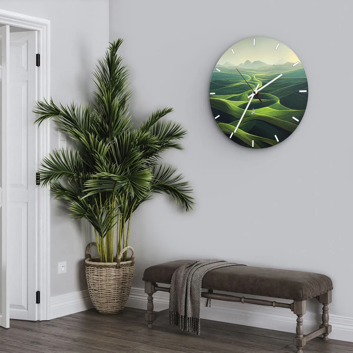 Wall clock - Clock on glass - In Green Valleys - 30x30 cm