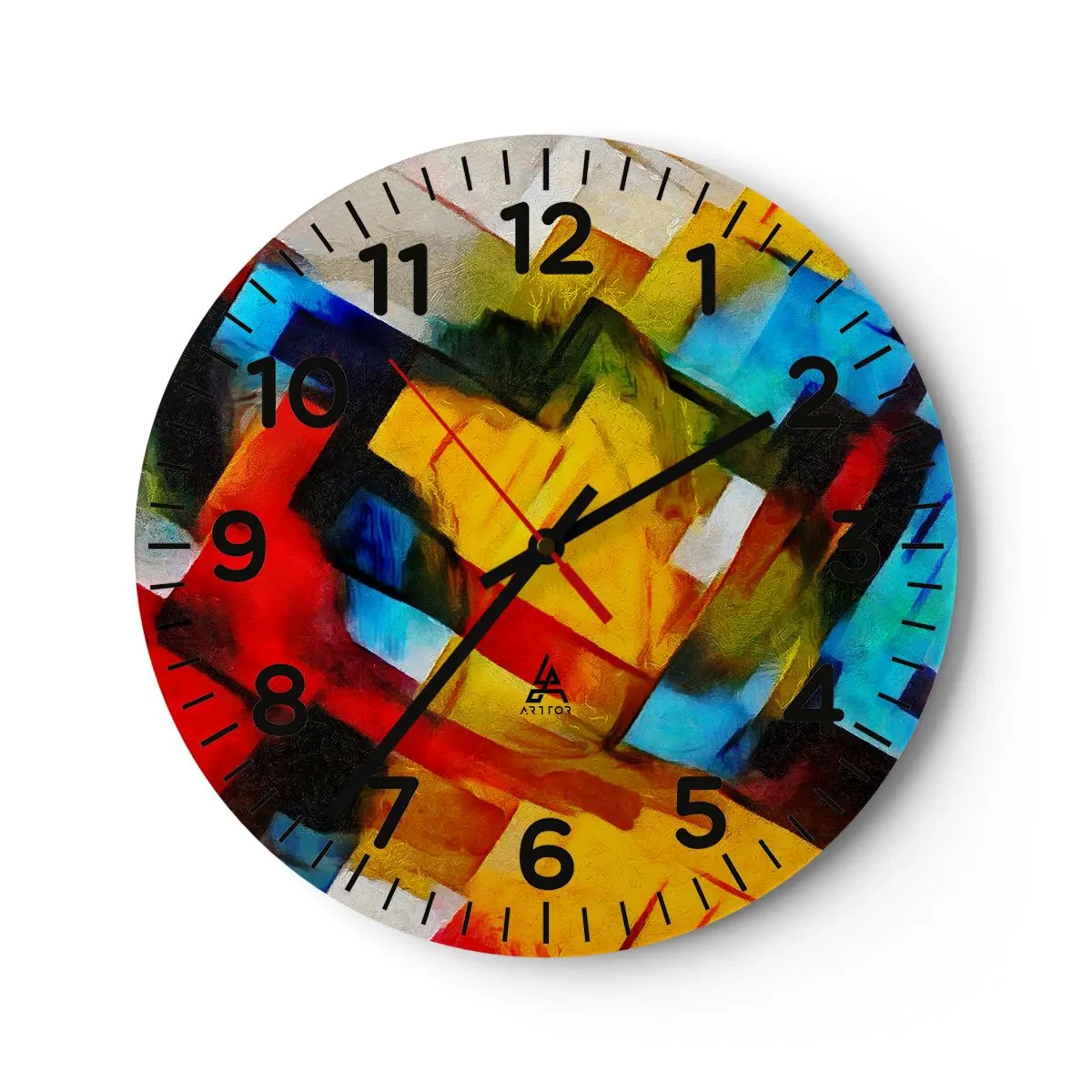 Wall clock - Clock on glass - Colourful Quilt - 30x30 cm