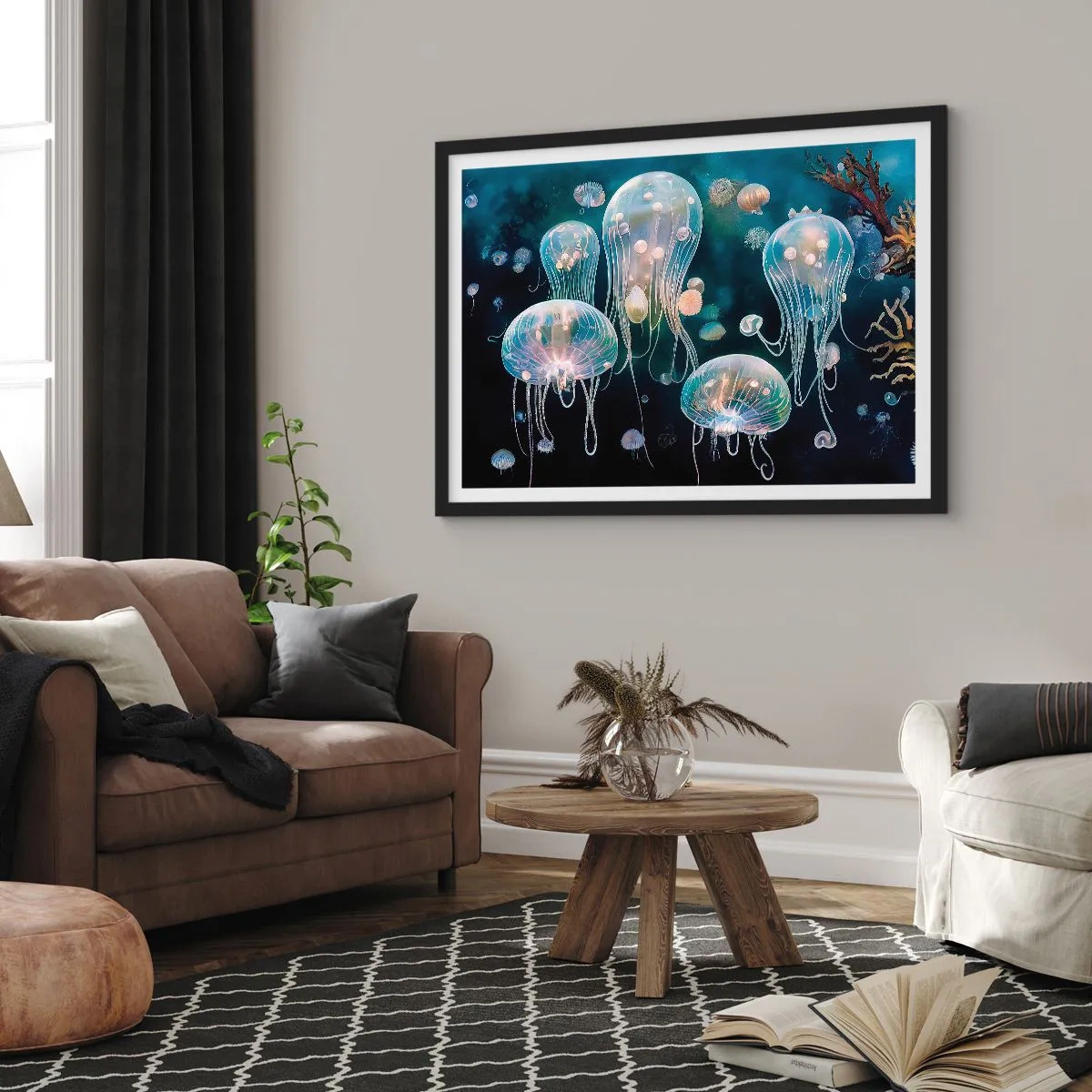 Poster in black frame - Underwater Ball - 100x70 cm