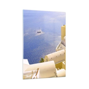 Glass picture - Greek Landscape in White and Blue - 70x100 cm