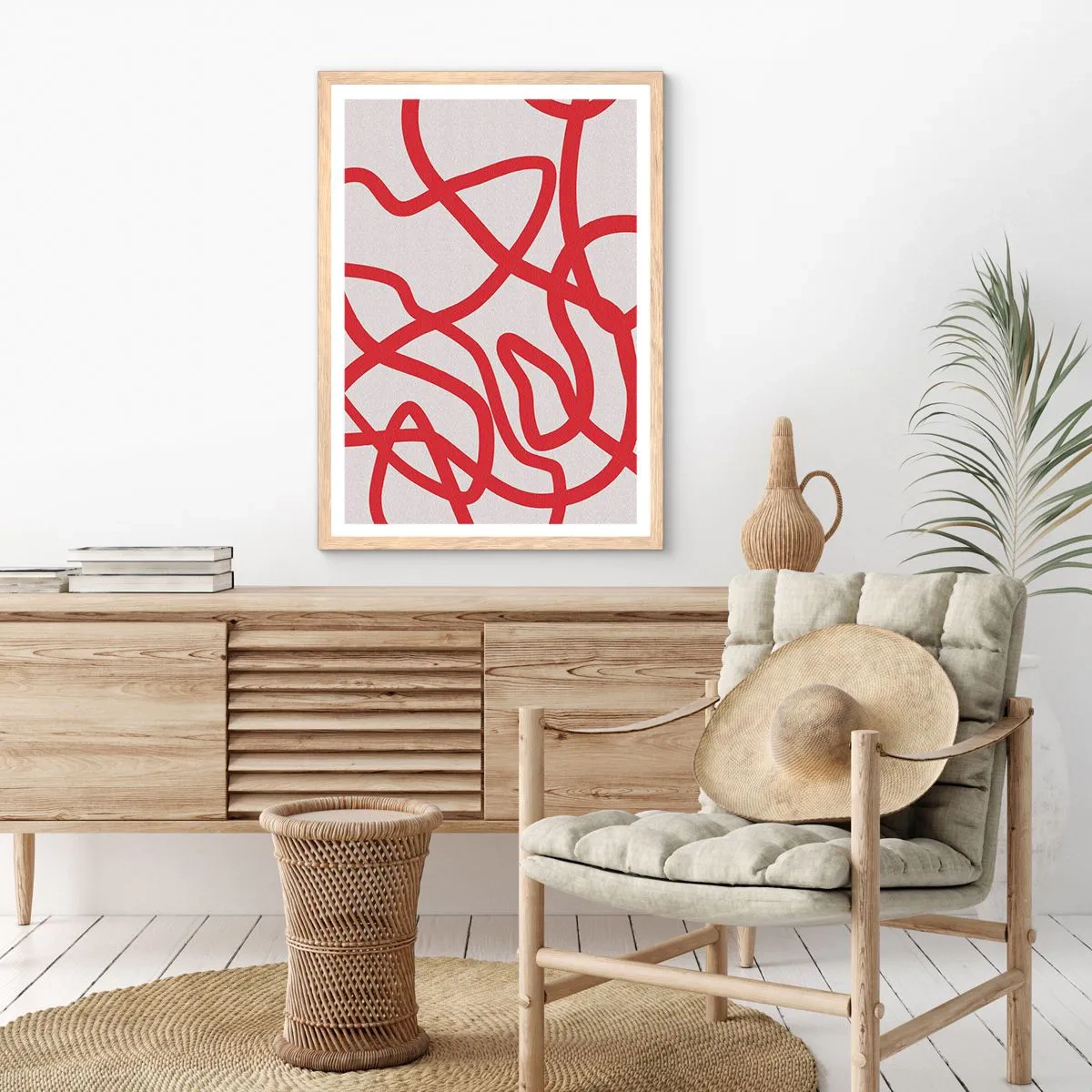 Poster in light oak frame - Red on White - 40x50 cm