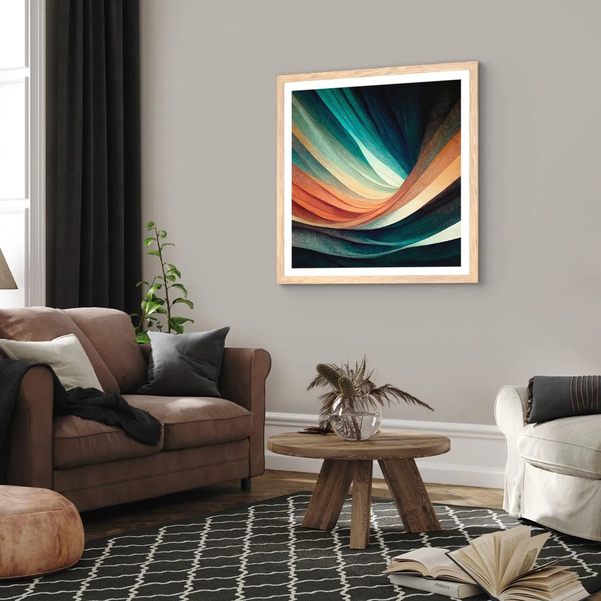 Poster in light oak frame - Woven from Colours - 40x40 cm