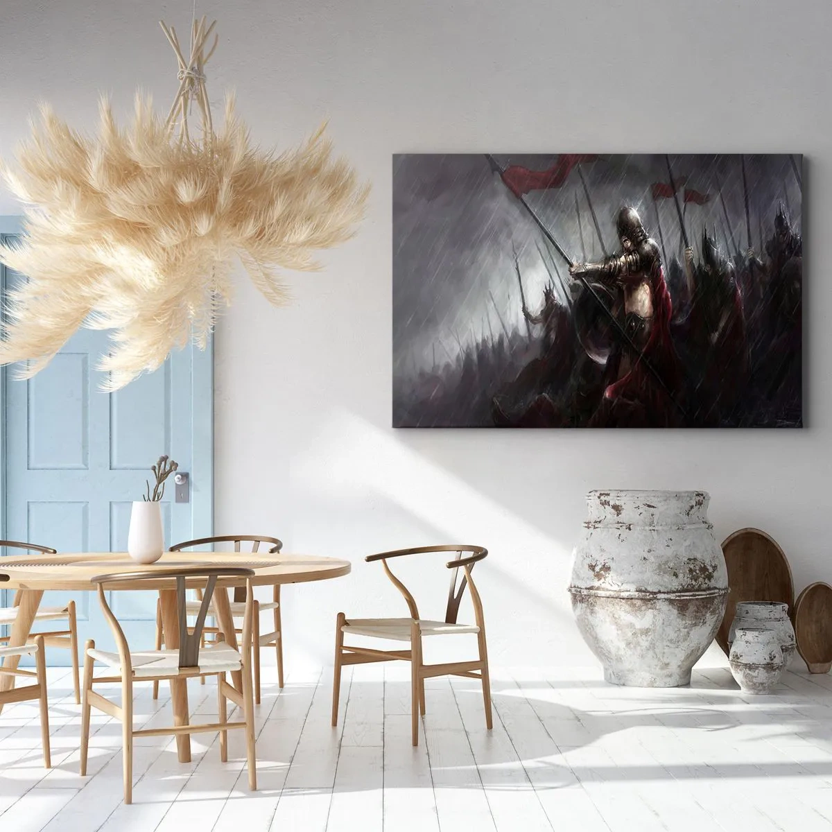 Canvas picture - Knights marching to the battlefield in the rain - 70x50cm - Passerby, Tell Sparta… - Modern wall decoration for the living room and bedroom ARTTOR