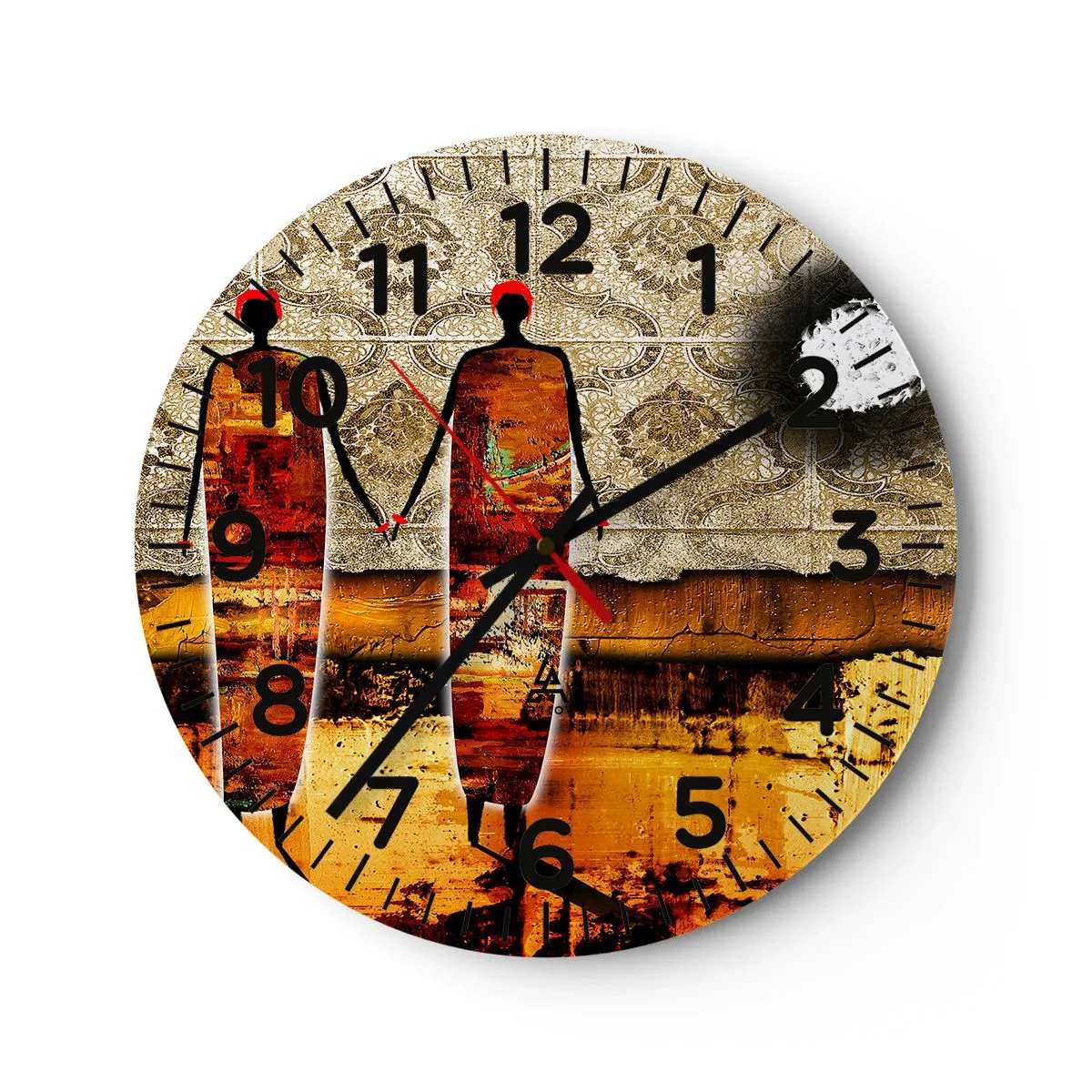 Wall clock - Clock on glass - Ethnic Composition in the Colours of Africa - 30x30 cm