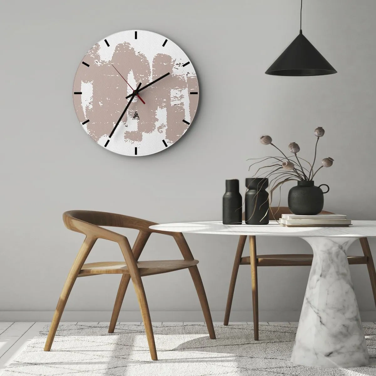 Wall clock - Clock on glass - Textural abstraction in shades of powder pink - 30x30cm - Abstract in Delicate Pink - Modern wall decoration for the living room, kitchen, and bedroom ARTTOR