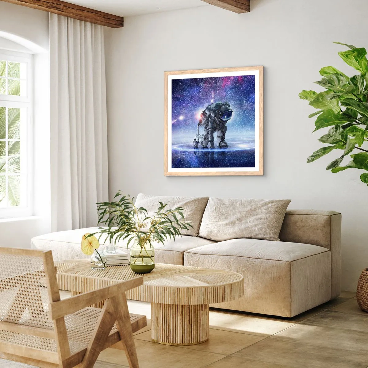 Poster in light oak frame - Starry Night above Me - 40x40 cm