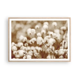 Poster in light oak frame - Fluffy field - 100x70 cm