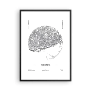 Poster in black frame - A minimalist black and white map of Toronto - 50x70cm - Anatomy of Toronto - Modern wall decoration for the living room and bedroom ARTTOR