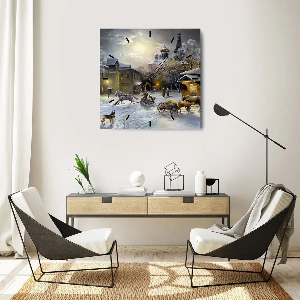 Wall clock - Clock on glass - Magic of Russian Winter - 30x30 cm
